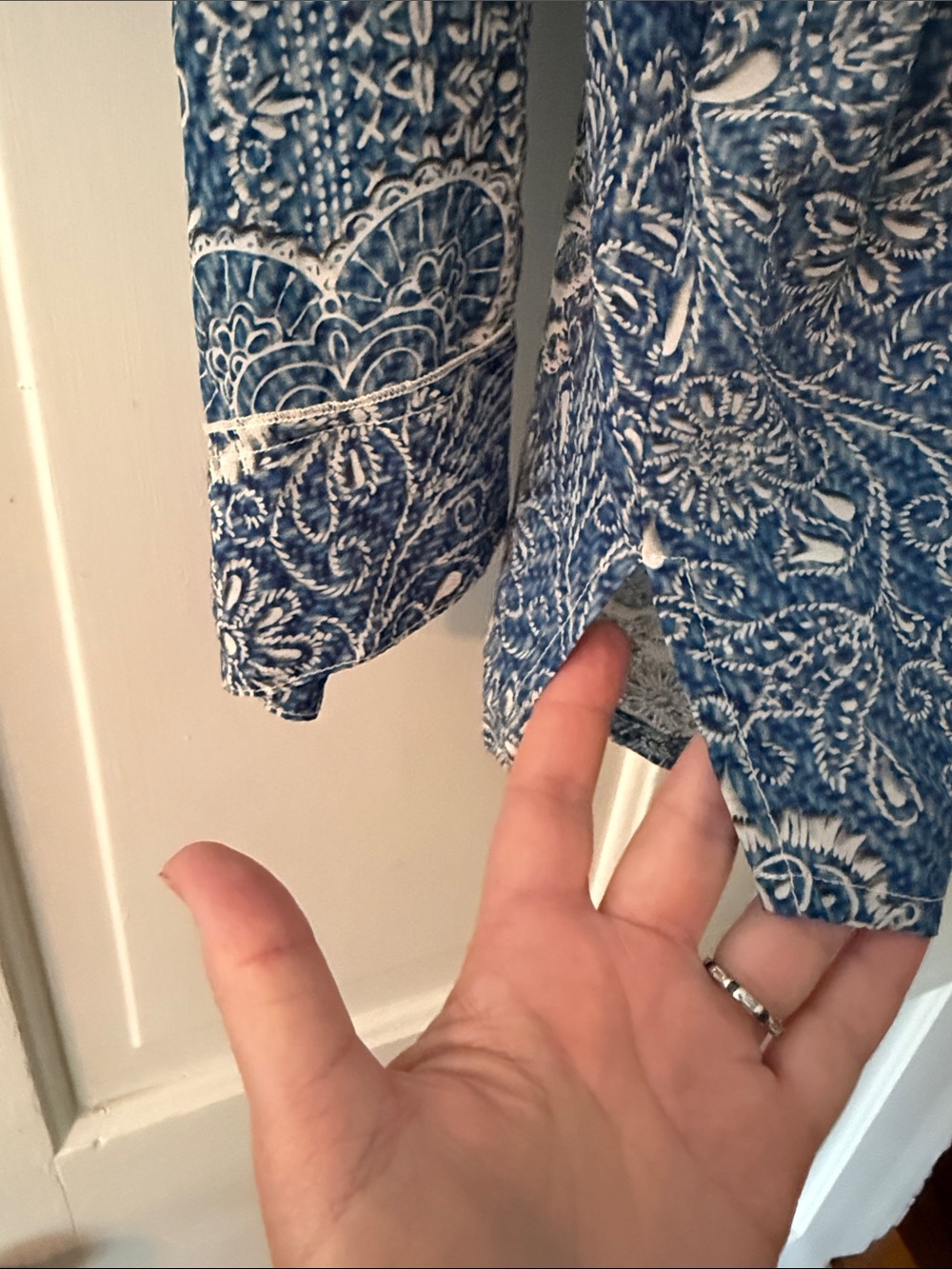 Johnny Was - blue and white embroidered-look button down shirt with collar. - Picture 7 of 10
